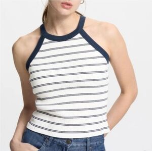Uniqlo Striped Halter Tank with Built-In Bra